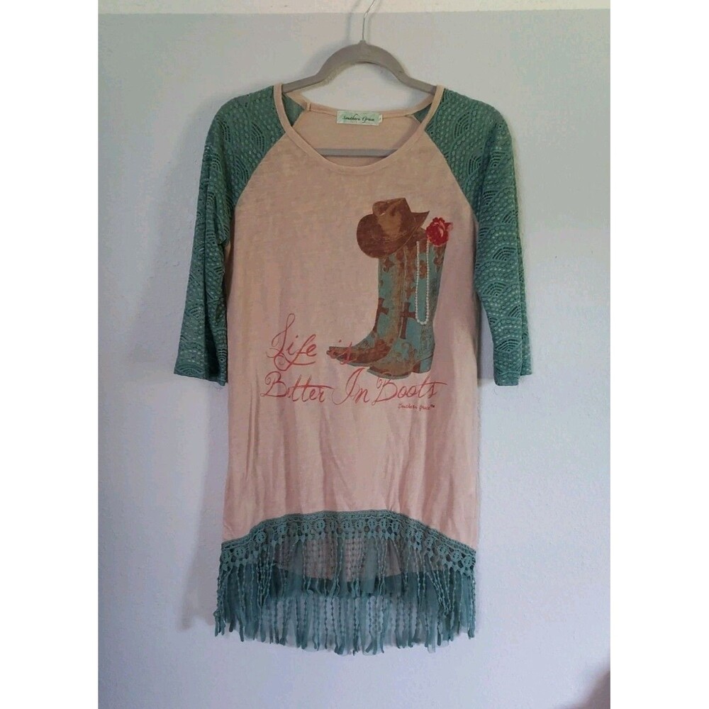 Southern Grace Women's Western "Life Is Better In Boots" Dress Fringe Sz Small